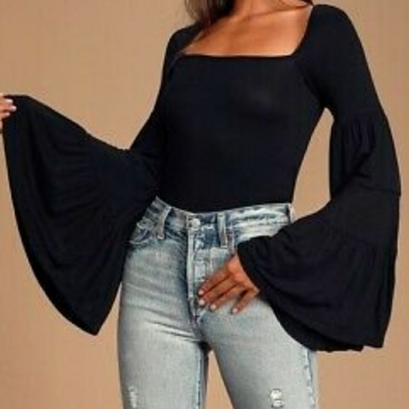 Free People Tops - Free People Babetown Black Bell Sleeve Top NWT